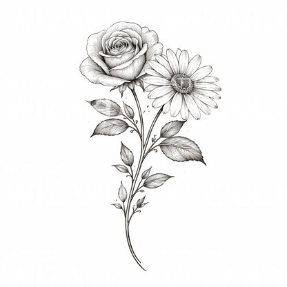 Rose and Daisy Tattoo Design