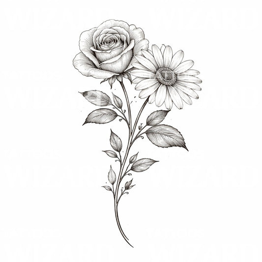 Rose and Daisy Tattoo Design