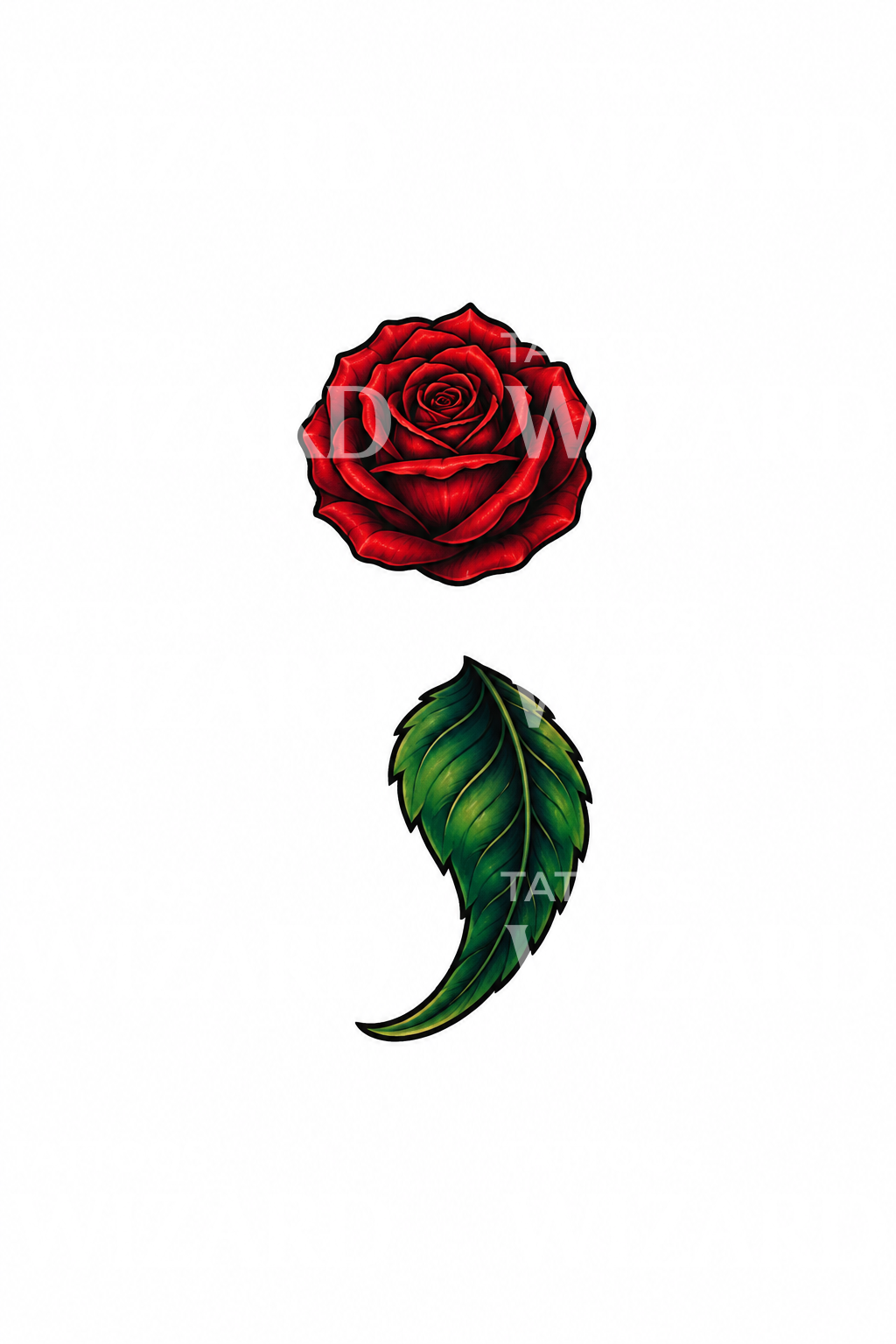 Rose and Leaf Semicolon Tattoo Idea