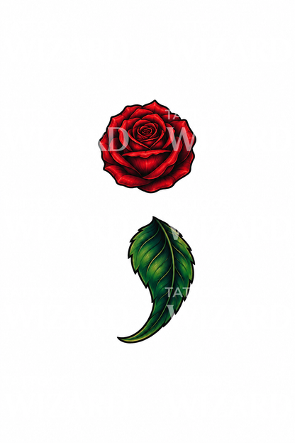 Rose and Leaf Semicolon Tattoo Idea