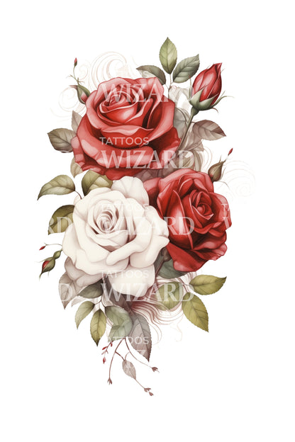 Rose Bouquet with Beaufitul Flowers Tattoo Design