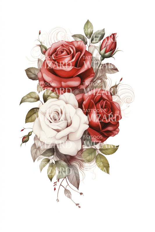 Rose Bouquet with Beaufitul Flowers Tattoo Design