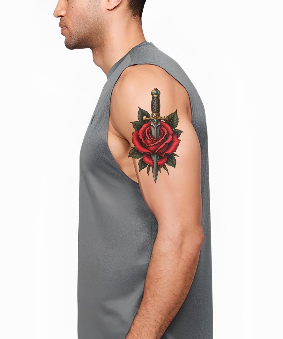 Rose and Dagger Tattoo Design