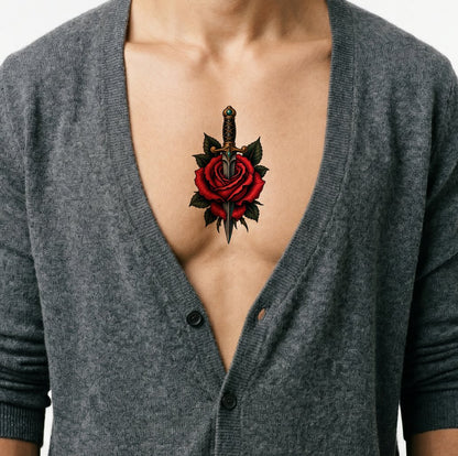 Rose og Dolk Tattoo Design