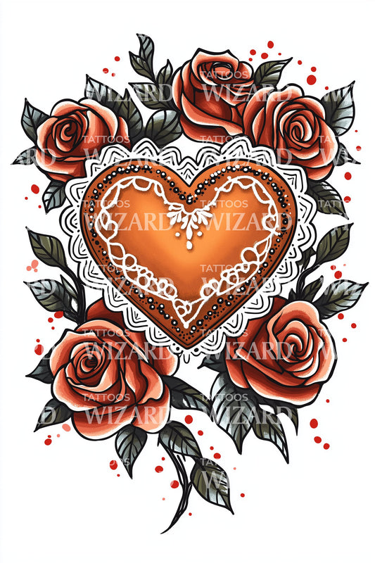 Rose Framed Heart Tattoo Idea