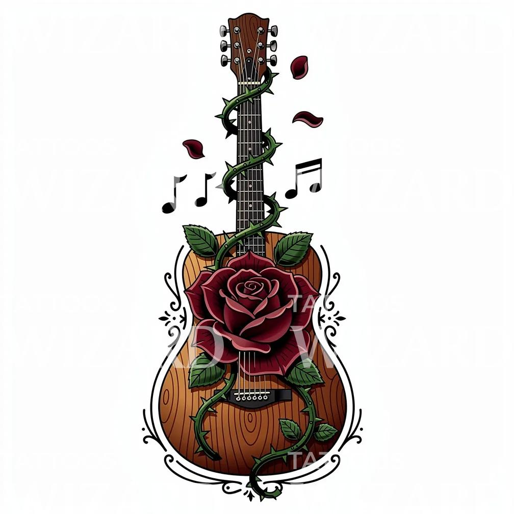 Rose Gitar Melodi Tatoveringsdesign