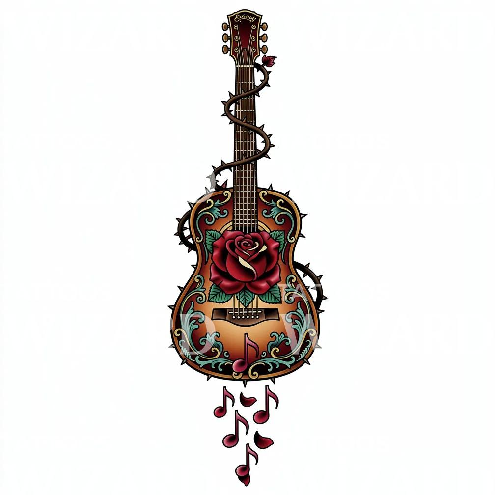 Rose Guitar Tattoo Design