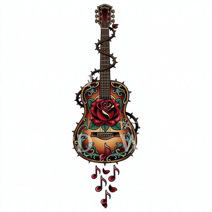 Rose Guitar Tattoo Design