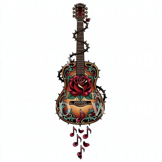 Rose Guitar Tattoo Design