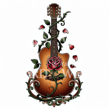 Güllü Gitar Dövme Tasarımı