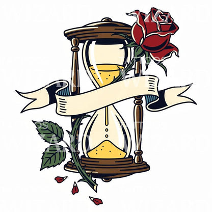 Rose Hourglass Banner Tattoo Design
