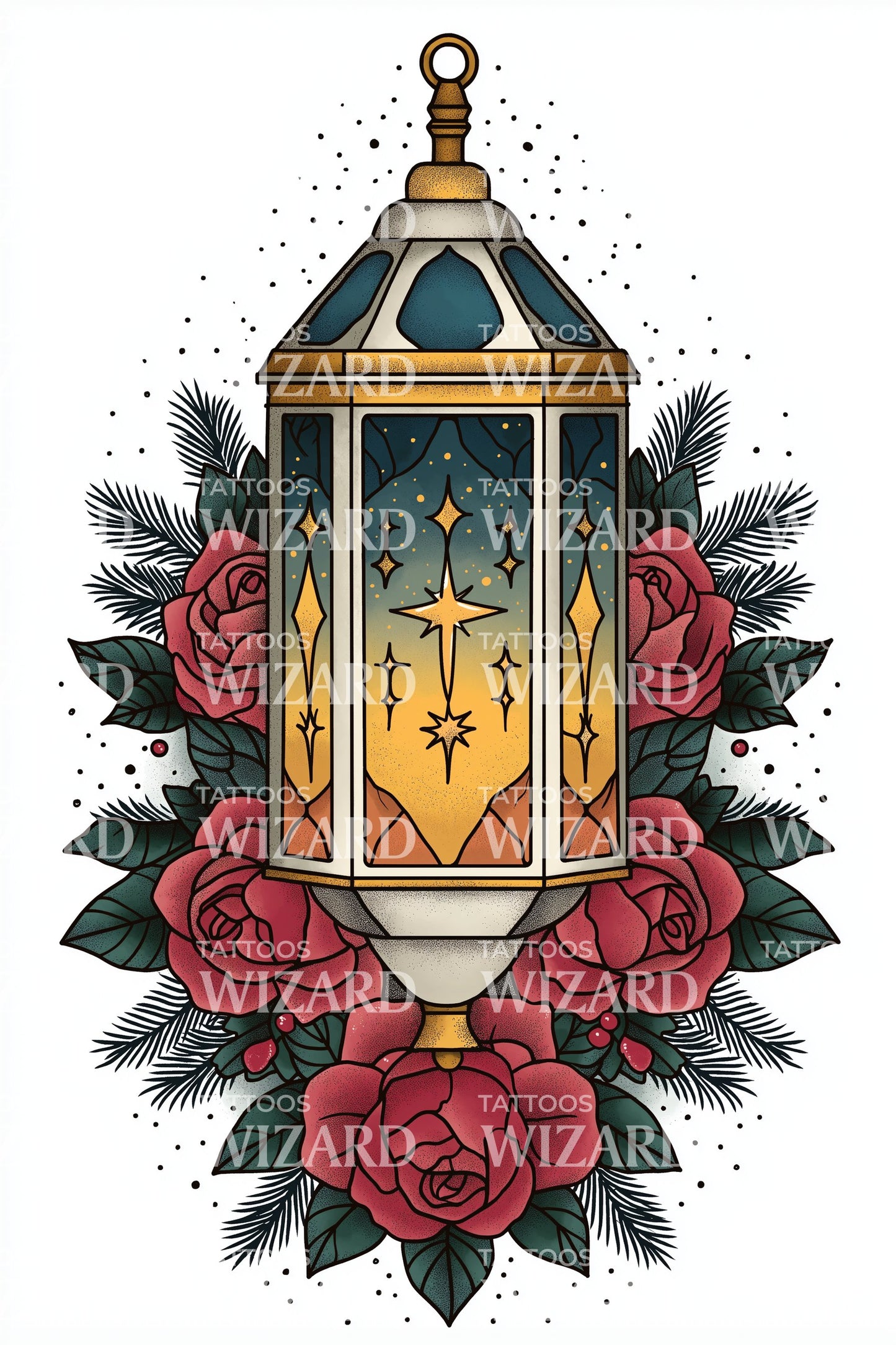 Rose Lantern Light Tattoo Illustration