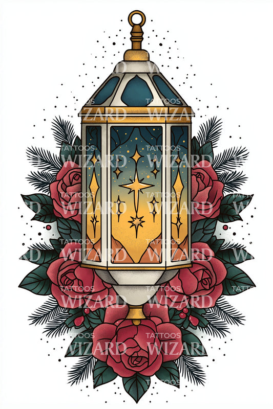 Rose Lantern Light Tattoo Illustration