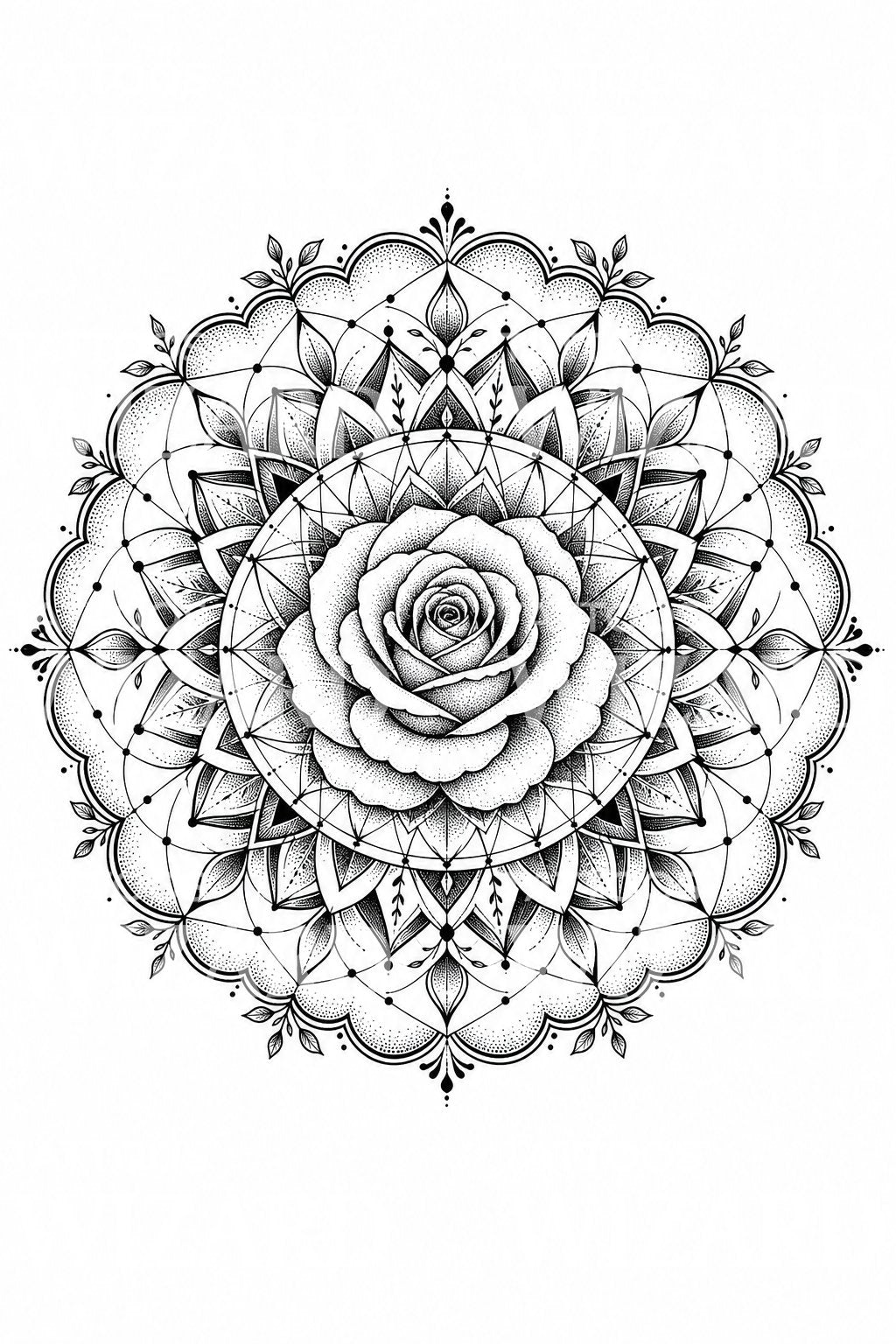 Gül Mandala Dotwork Dövme Tasarımı