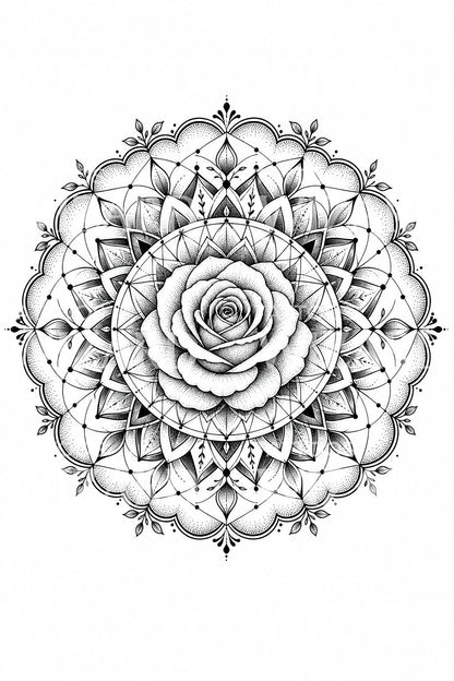 Gül Mandala Dotwork Dövme Tasarımı