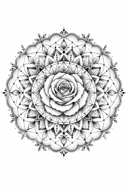 Gül Mandala Dotwork Dövme Tasarımı