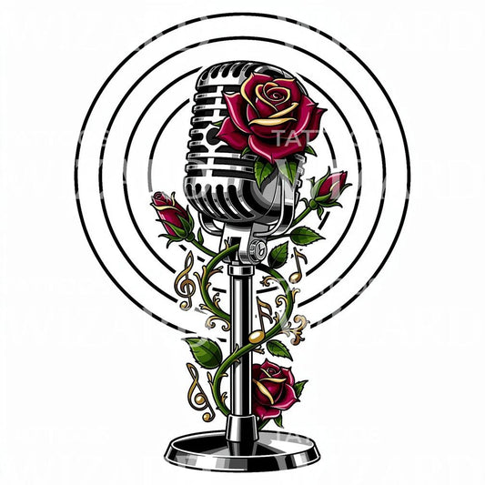 Rose Microphone Tattoo Design