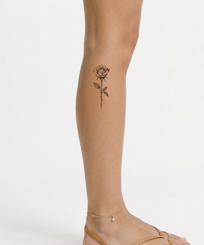 Pencil Rose Red Petal Tattoo Illustration