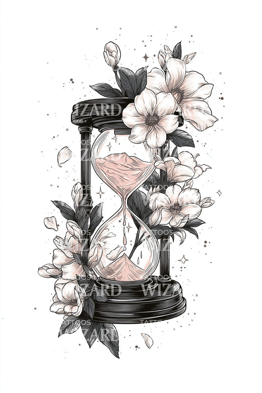 Rose Sand Hourglass Tattoo Design