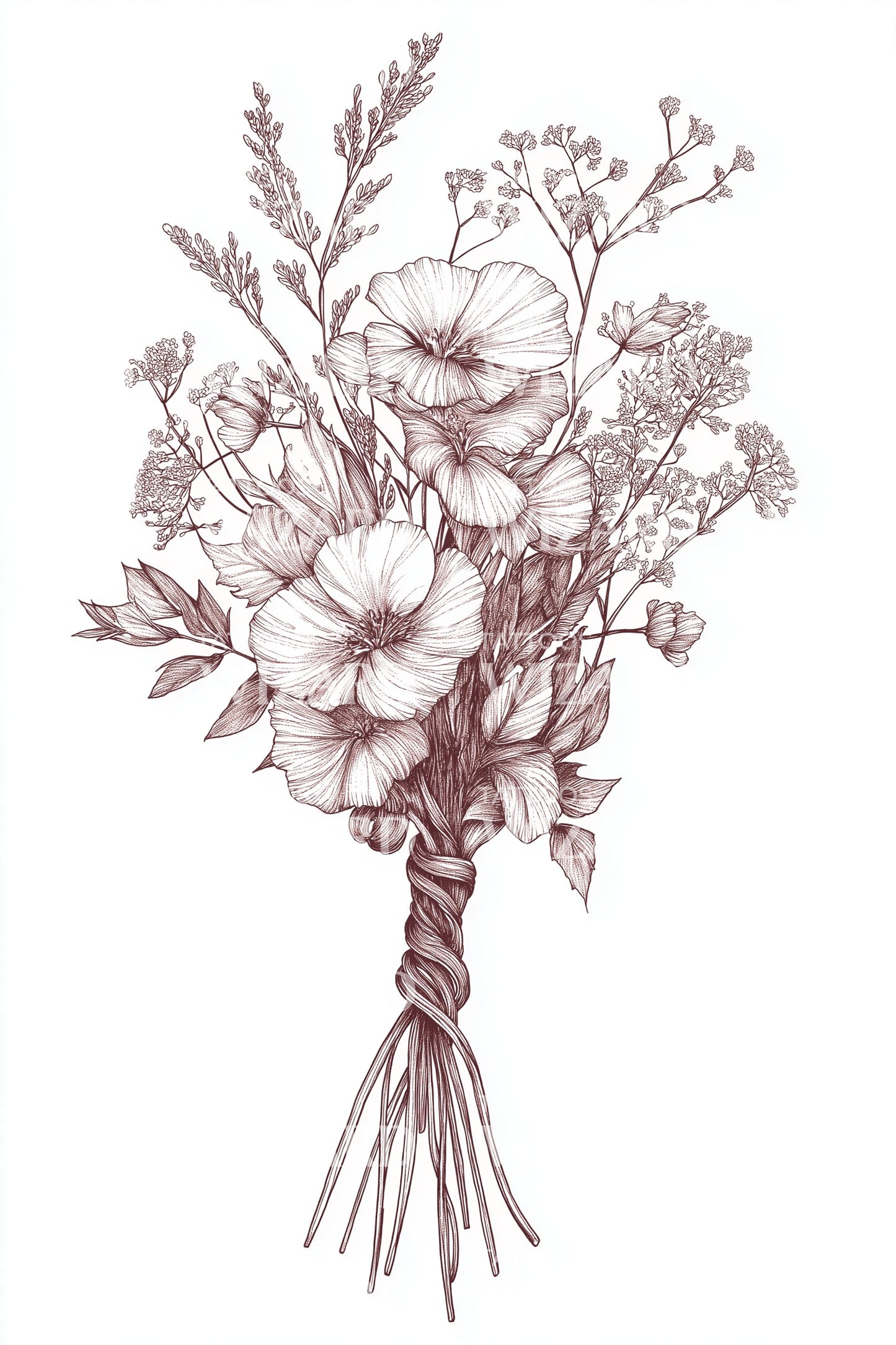 Rose Sketch Bouquet Tattoo Illustration
