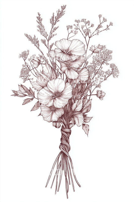 Rose Sketch Bouquet Tattoo Illustration