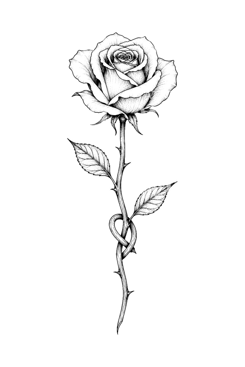 Rose with Knotted Stem Tattoo Design