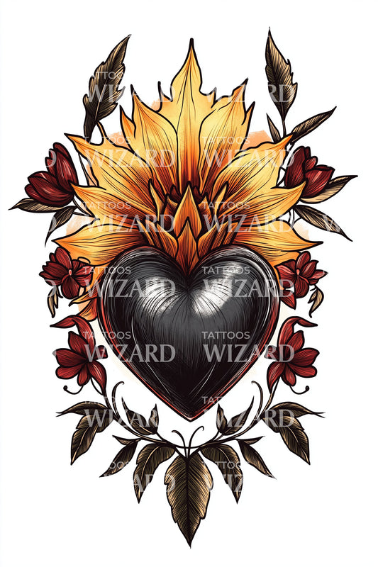 Rose Wrapped Flaming Heart Tattoo Design