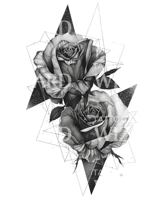 Roses and Geometry Tattoo Design