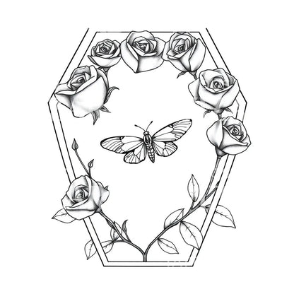 Roses and Moth Tattoo Design