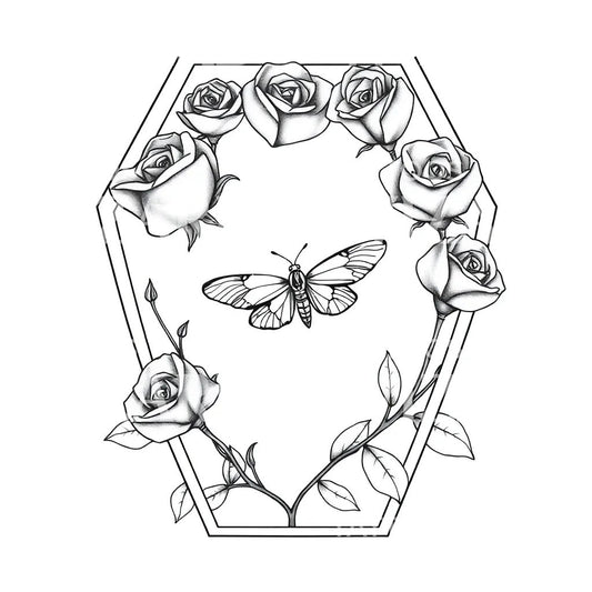 Roses and Moth Tattoo Design