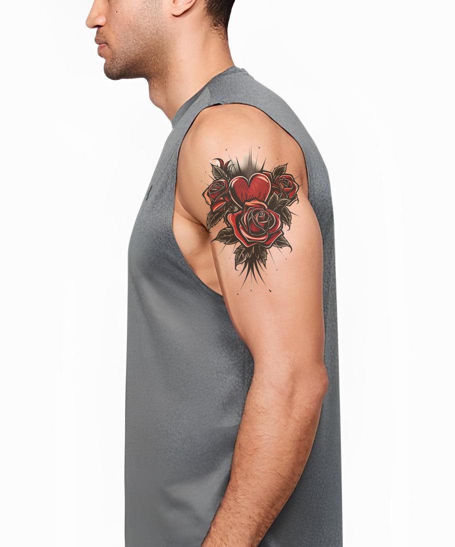 Rosas Negras com Design de Tatuagem de Coração