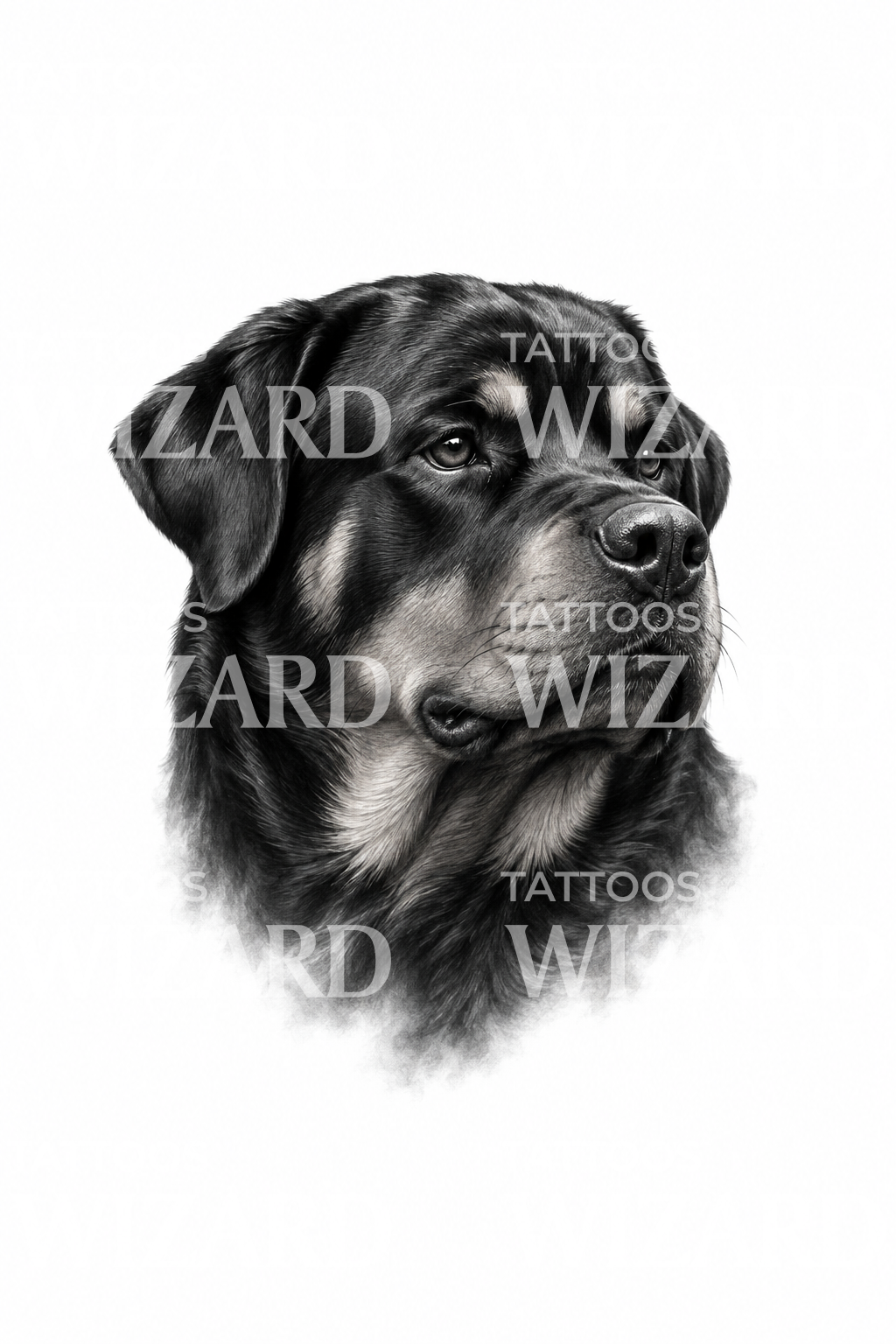 Fekete-szürke rottweilerfej-portré tetoválásdesign