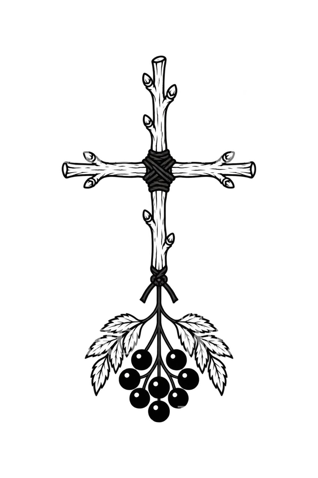 Design de tatuagem cruz de ramo de sorveira