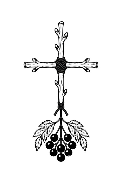 Design de tatuagem cruz de ramo de sorveira