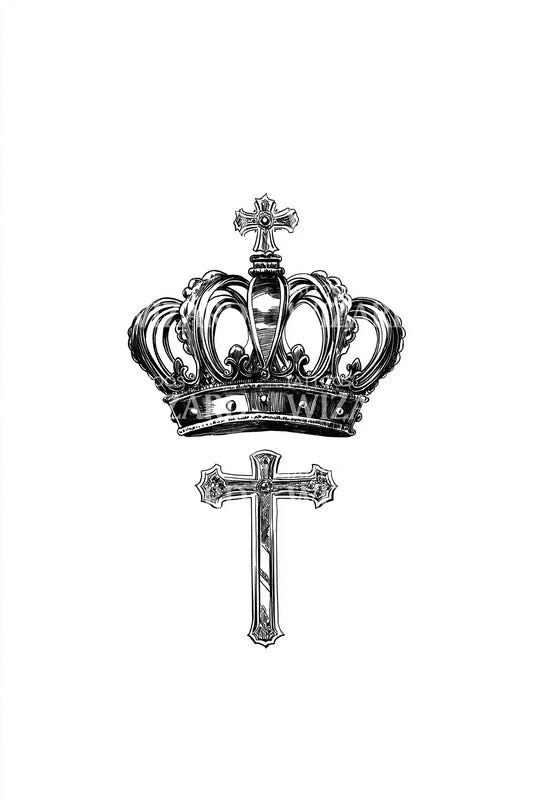 Royal Crown Cross Tattoo Design