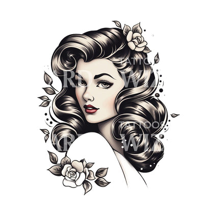 Cute Old School Pin-up Portrait Tattoo Design