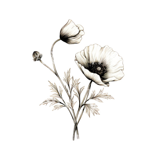 Black and Grey Poppy Flower Tattoo Design