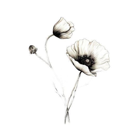 Black and Grey Poppy Flower Tattoo Design
