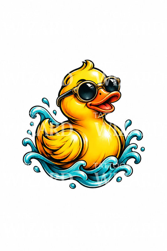 Tatouage de canard en caoutchouc avec lunettes de soleil
