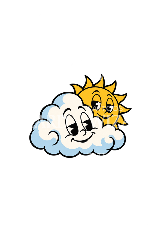 Rubberhose Cartoon Cloud and Sun Tattoo Idea
