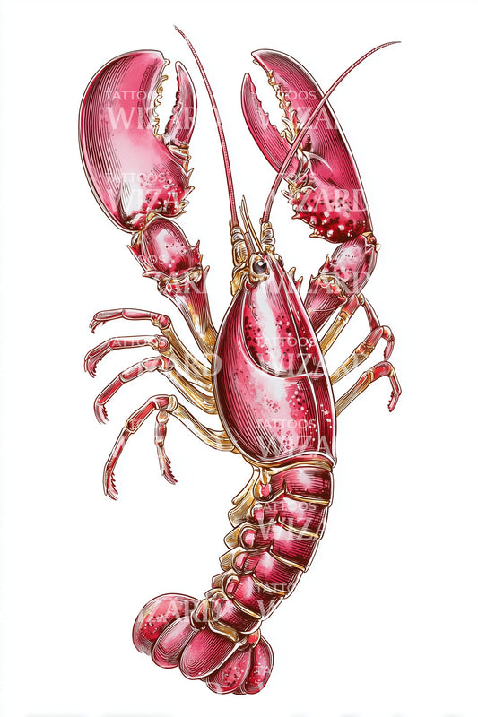 Ruby Red Lobster Tattoo Illustration