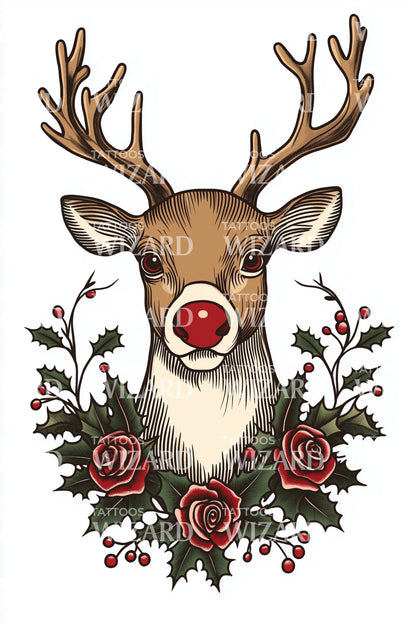 Rudolph Rose Bouquet Tattoo Illustration
