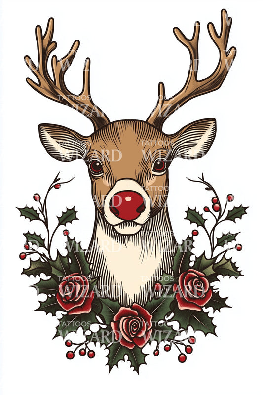 Rudolph Rose Bouquet Tattoo Illustration
