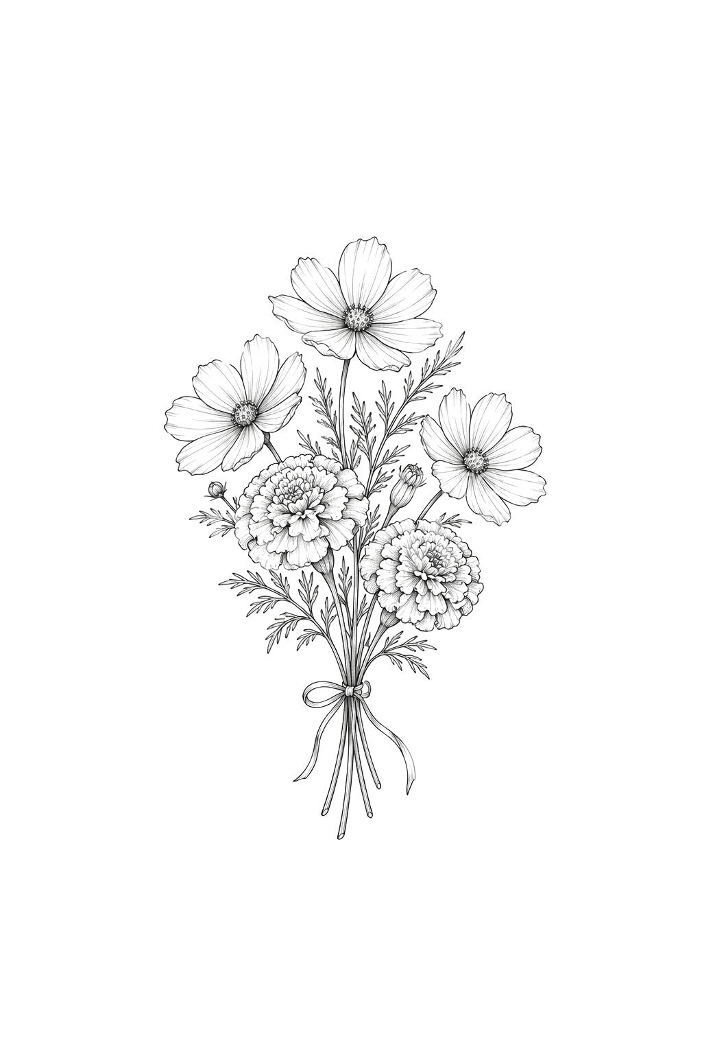 Gerimpelde goudsbloemen met open cosmos