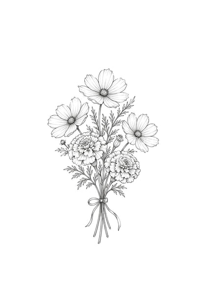 Gerimpelde goudsbloemen met open cosmos