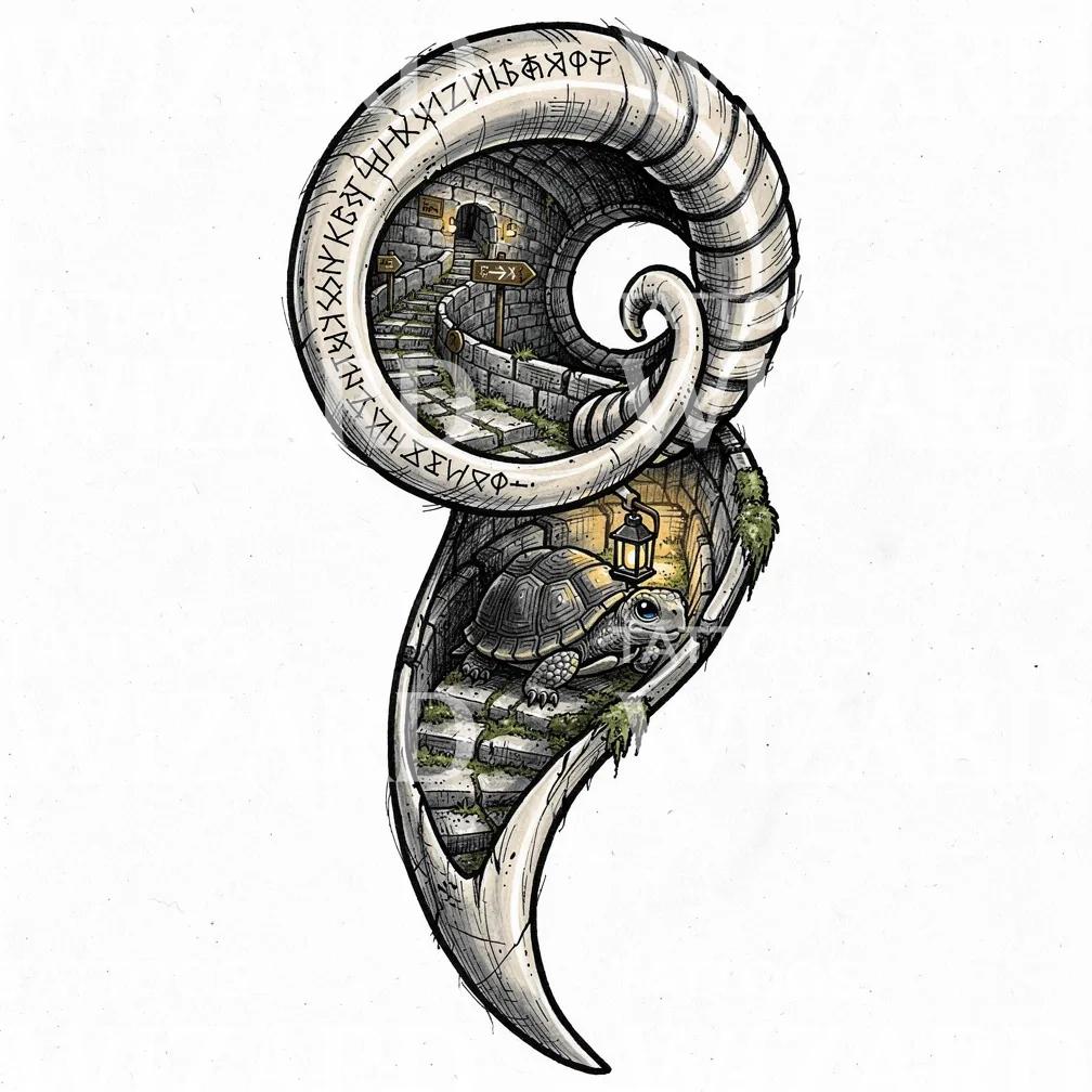 Runic Spiral Tortoise Tattoo Design
