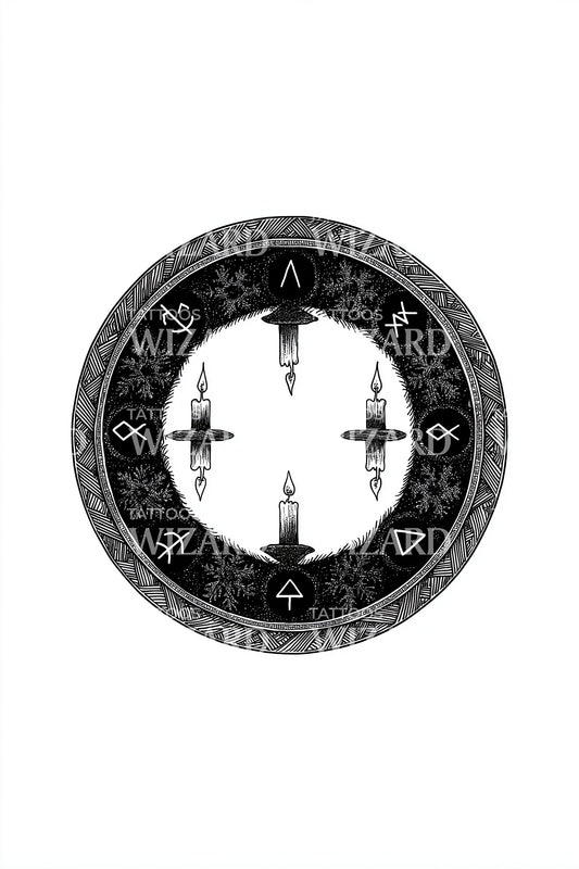Runic Winter Candle Circle Tattoo Design