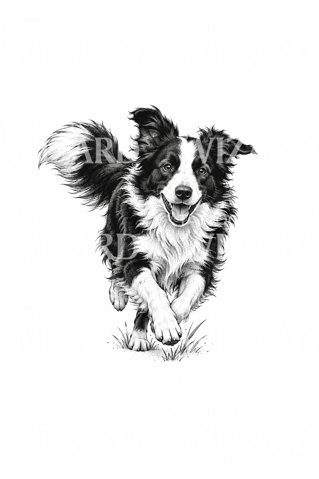 Running Border Collie Dotwork Tattoo