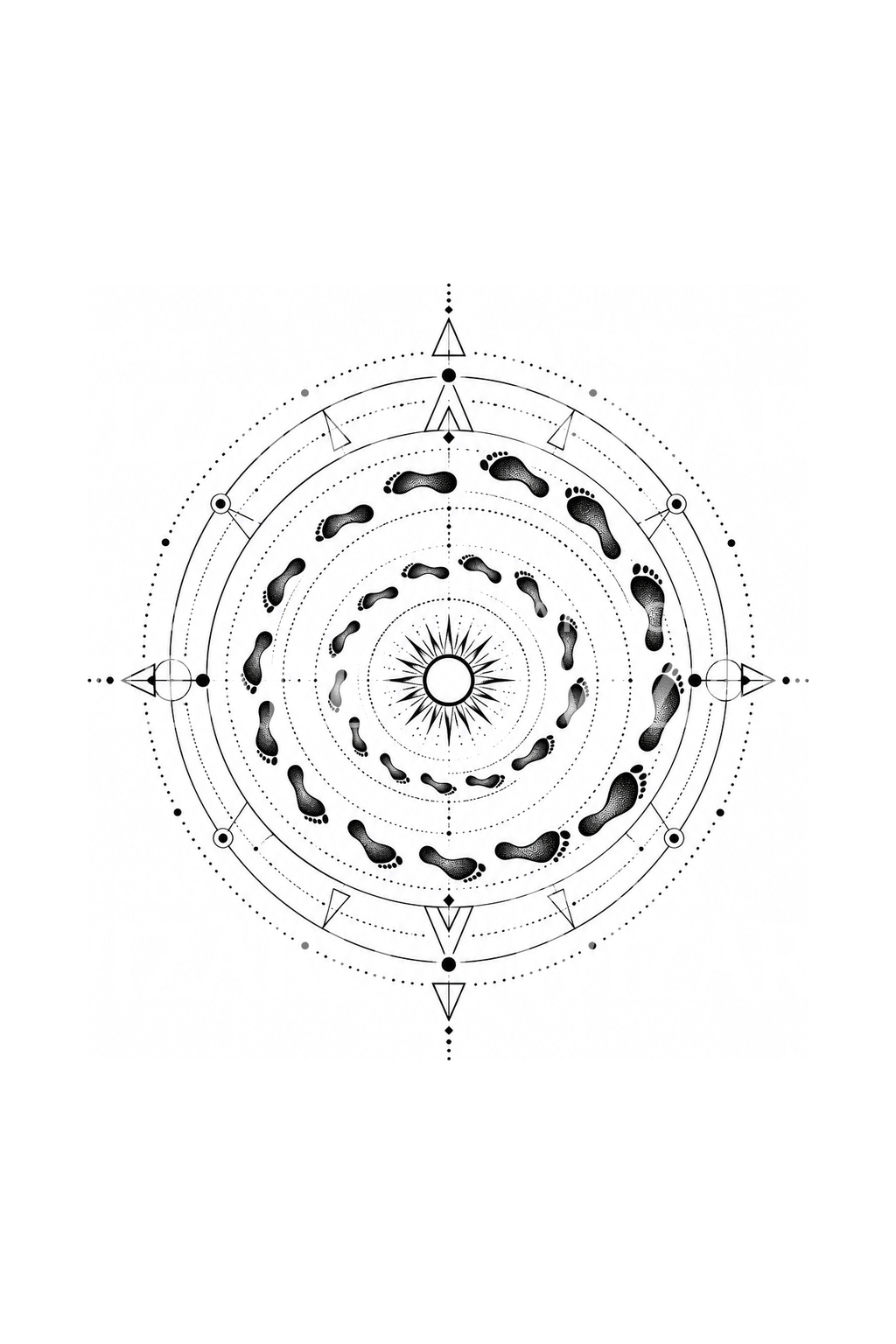 Running Footprints Sun Spiral Geometric Tattoo – Tattoos Wizard Designs