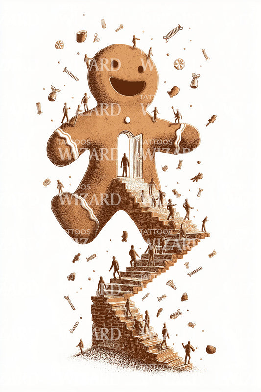 Running Gingerbread Trail Tattoo Illustration